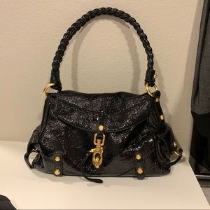 Black patent leather satchel purse